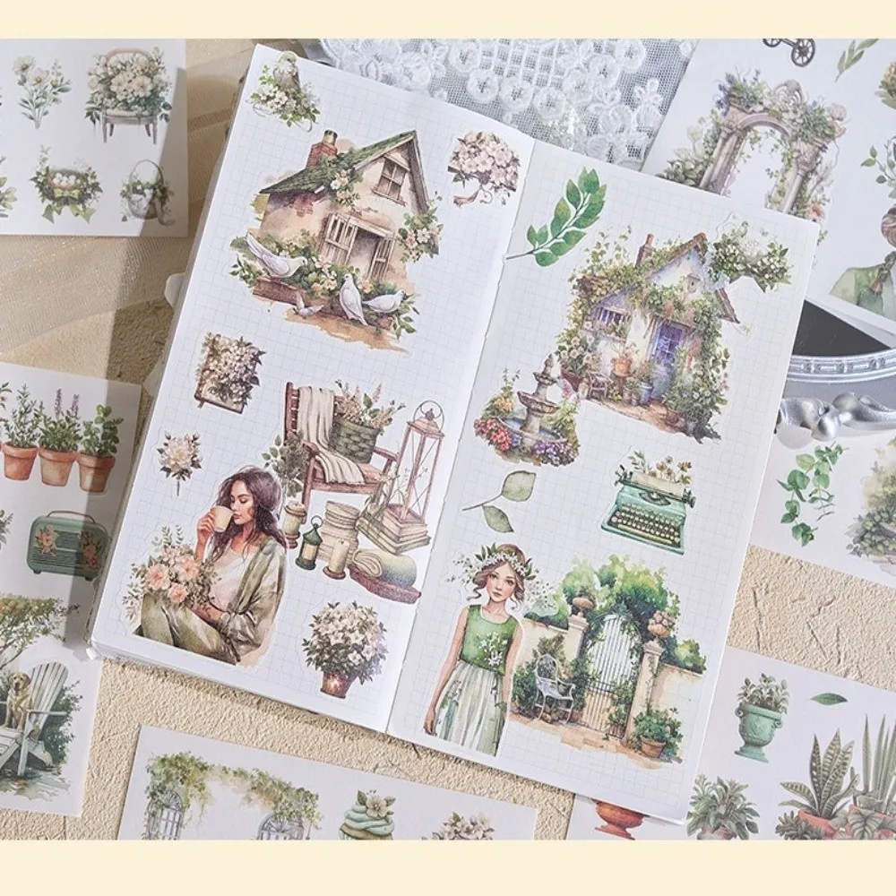 DIY Crafts Creative Sticker Book Removable Vintage Style PET Stickers Watercolor Design Collage Art Stickers Arts Craft