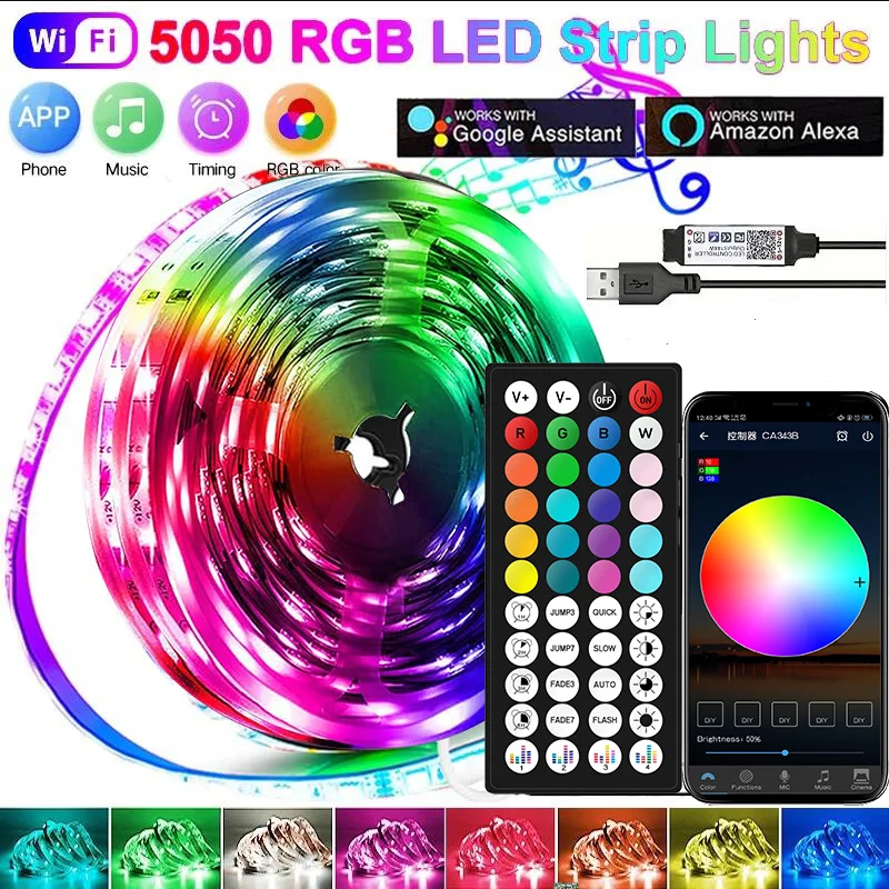 USB 1-30M LED Light Strip RGB 5050 Wifi APP Control Luces Led Light Strip Lighting Bluetooth Music Sync for Party PC TV Living R