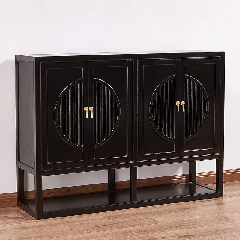 

A New Chinese Style Solid Wood Black Walnut Color Shoe Cabinet Old Elm Zen Foyer Doorway Partition Locker