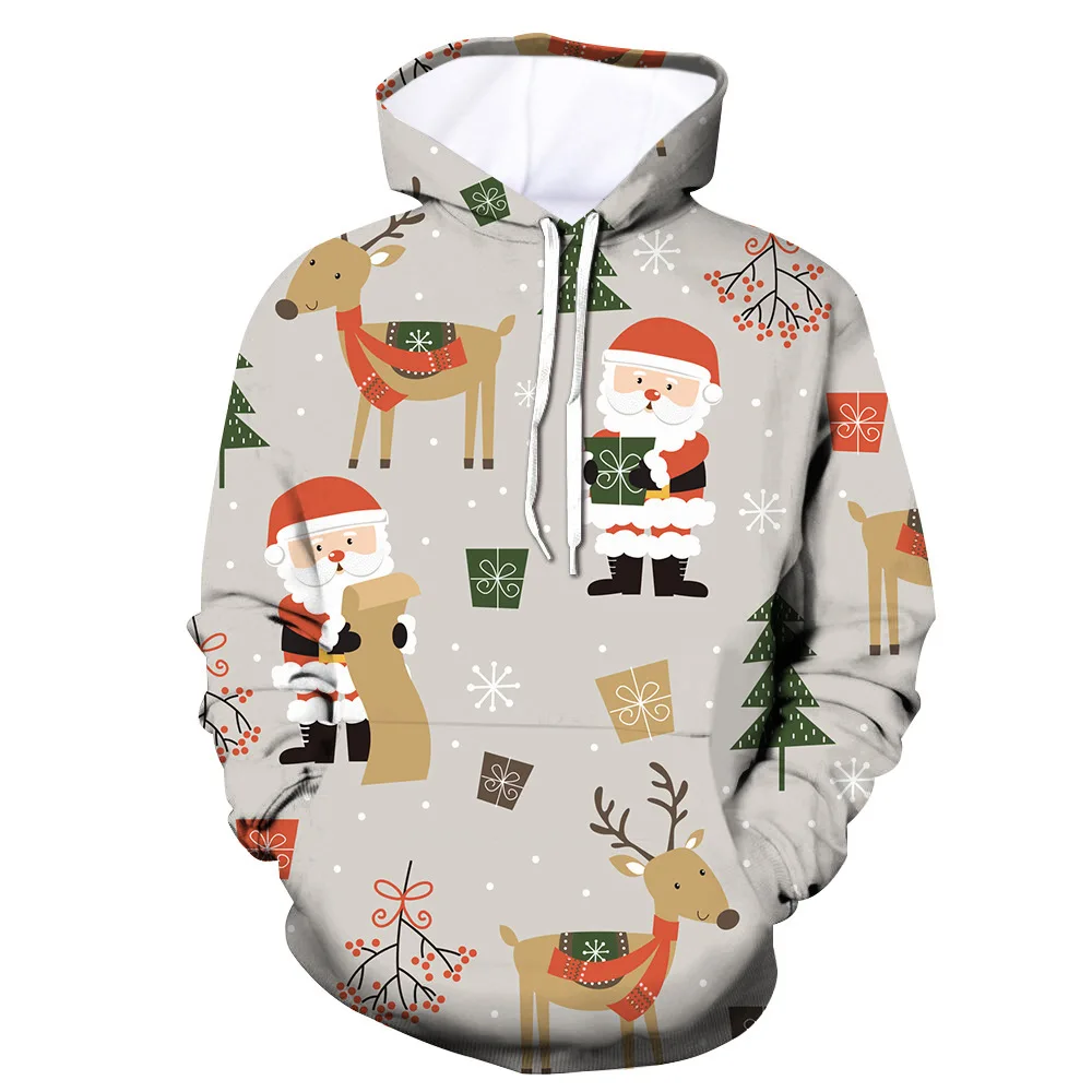 Autumn and Winter Sweater Christmas Sweater Christmas Hat Saint Christmas Deer Digital Printing Hoodie Sweater Men and Women a01