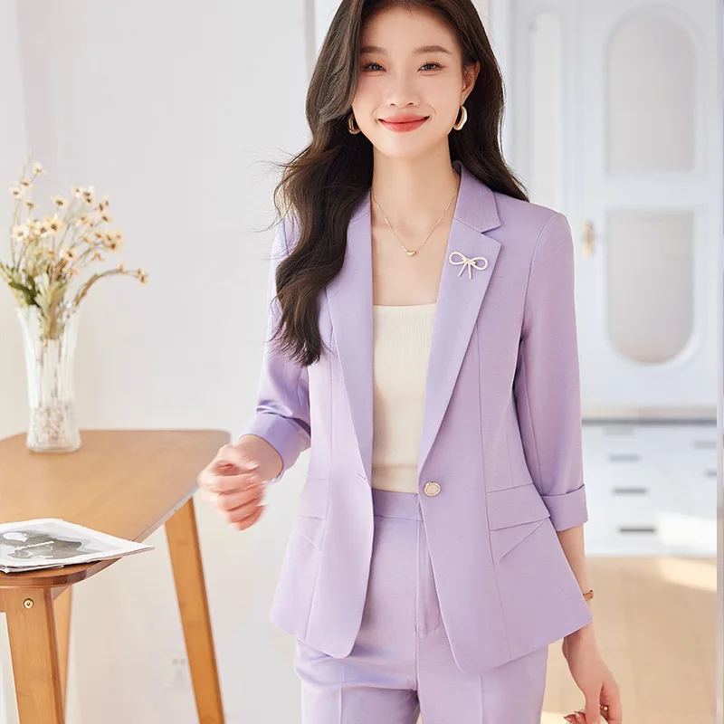 Purple Suit Women's Formal Wear Spring and Summer New Broadcast Host Work Clothes Temperament Goddess Style Business Wear