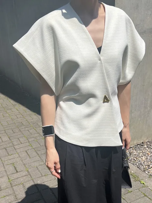 

Faion Asymmetric Vest Top Women's Summer High-End Feel One Button Large Sve Mouth Suit ort Outerwear