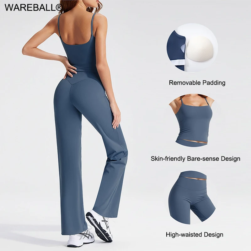 WAREBALL Sport-Sets für Damen, Fitnessstudio, Leggings und Yoga-Weste, BH, Fitness-Anzug, 2-teilig, hochelastisch, Pilates-Kleidung, Workout, Sportbekleidung