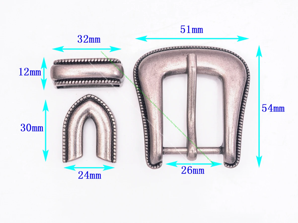 Solid Antique Silver Western Rope Side End Bar Pin Buckle 3 Pcs Set DIY Leathercraft Cowboy Belt Buckle Replacement Fit 25mm