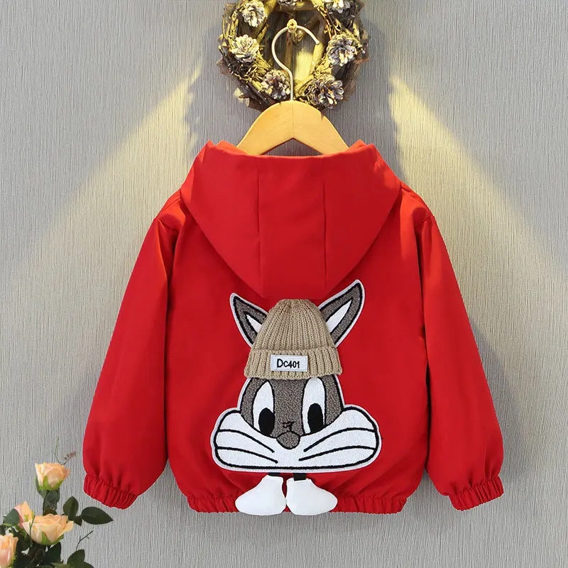 Spring Autumn Baby Girls Jakcets Hooded Sweatshirt Fashion Cartoon Rabbit Cardigan Zipper Outerwear Children Windbreaker Coats