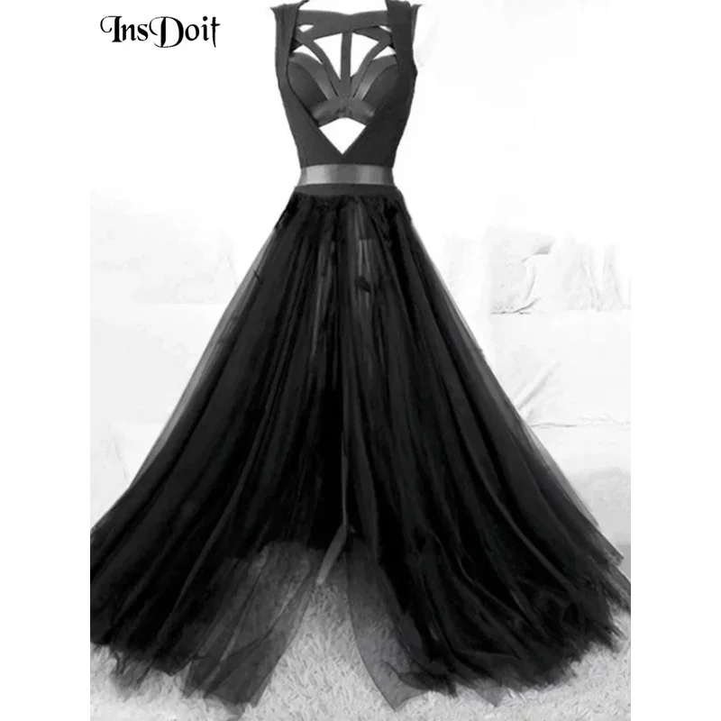 

NewGothic Club Сексуальный корсет Макси-платье Сетчатое лоскутное платье с открытой спиной Женское черное бандажное платье без рукавов Темность Lonx; 3, v'9.e; 7'