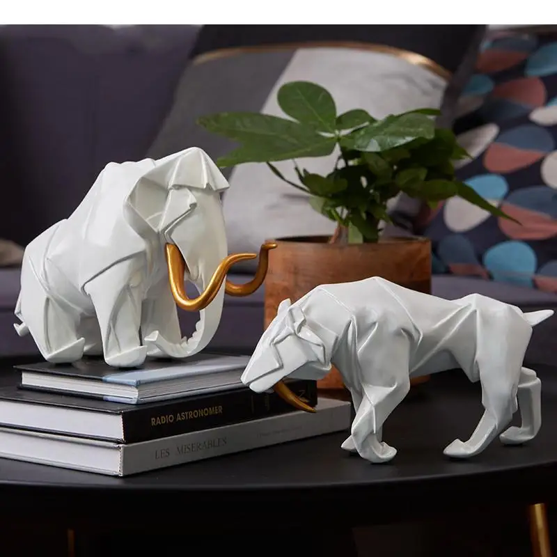 Resin Animal Ornaments Home Decoration Accessories White Brown Elephant Tiger Statue Desktop Furnishings Crafts Decor Figurines