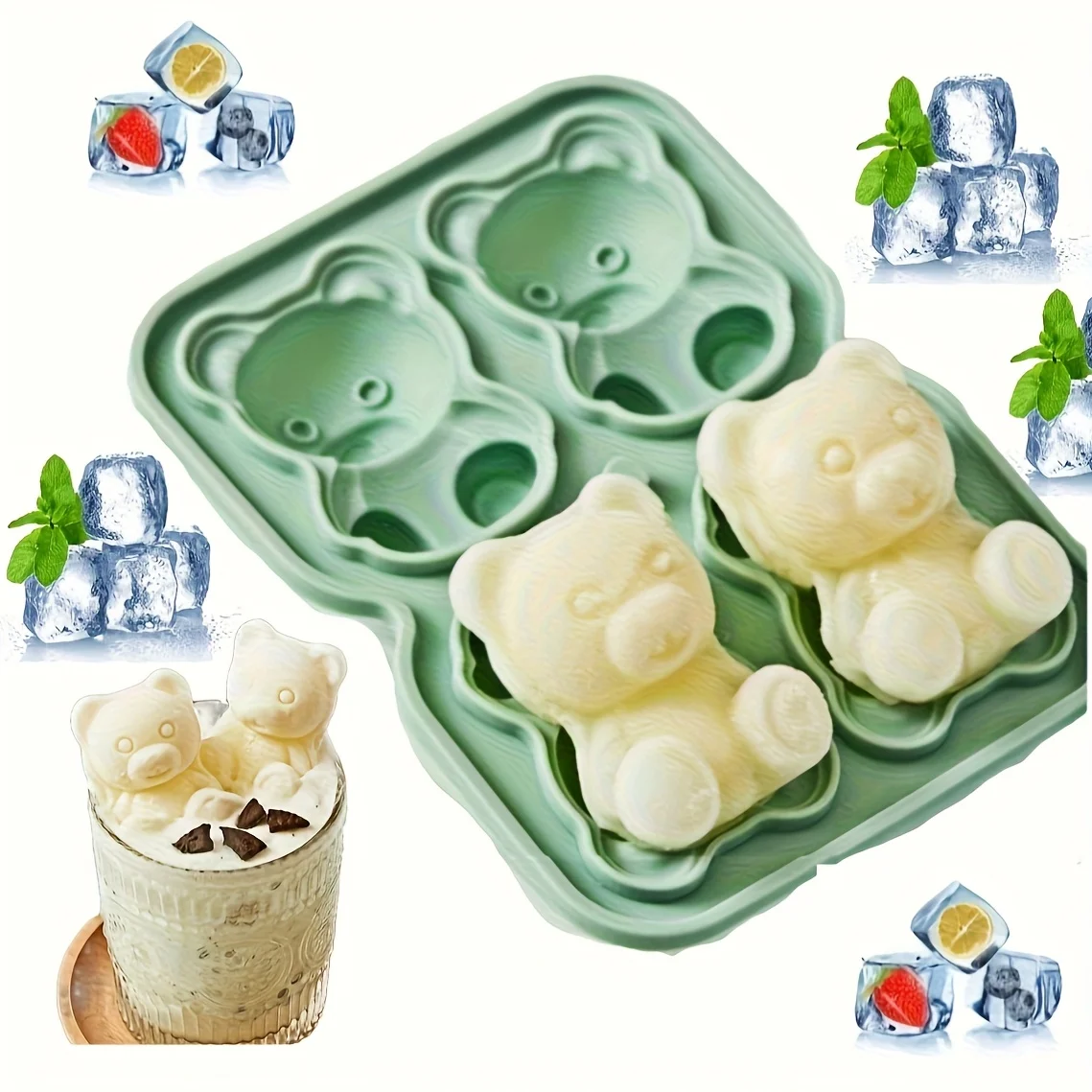 1pc Nette Bär Vier Grid Bär Eiswürfel Form Silikon 3D Cartoon Bär Kerze Form für Home DIY Lebensmittel grade Eis Whisky Cocktails