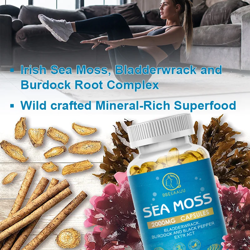 BBEEAAUU Organic Burdock Root Sea Moss Capsule Beauty Health Detox Immunity Health Clean the Intestines Adjust Thyroid Health