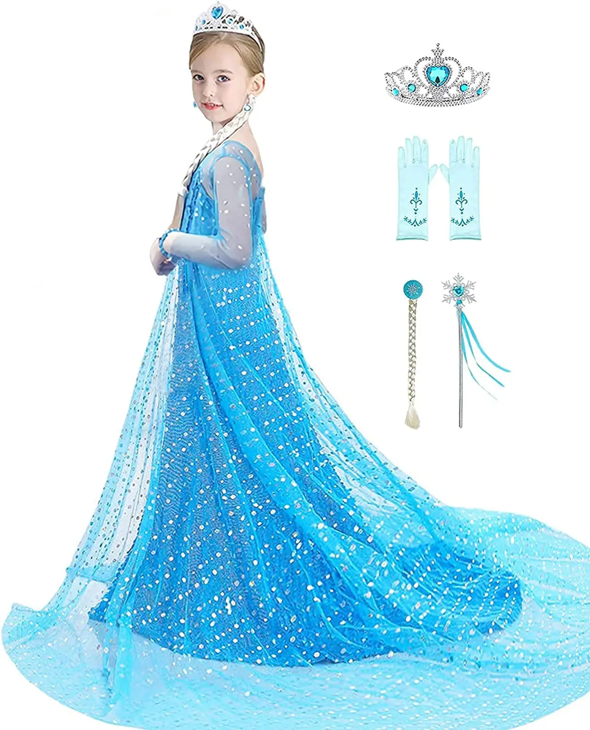 2024 New Girls Princess Elsa Dress Costume, Halloween, Birthday Party, Dress Up for Toddler, Kids