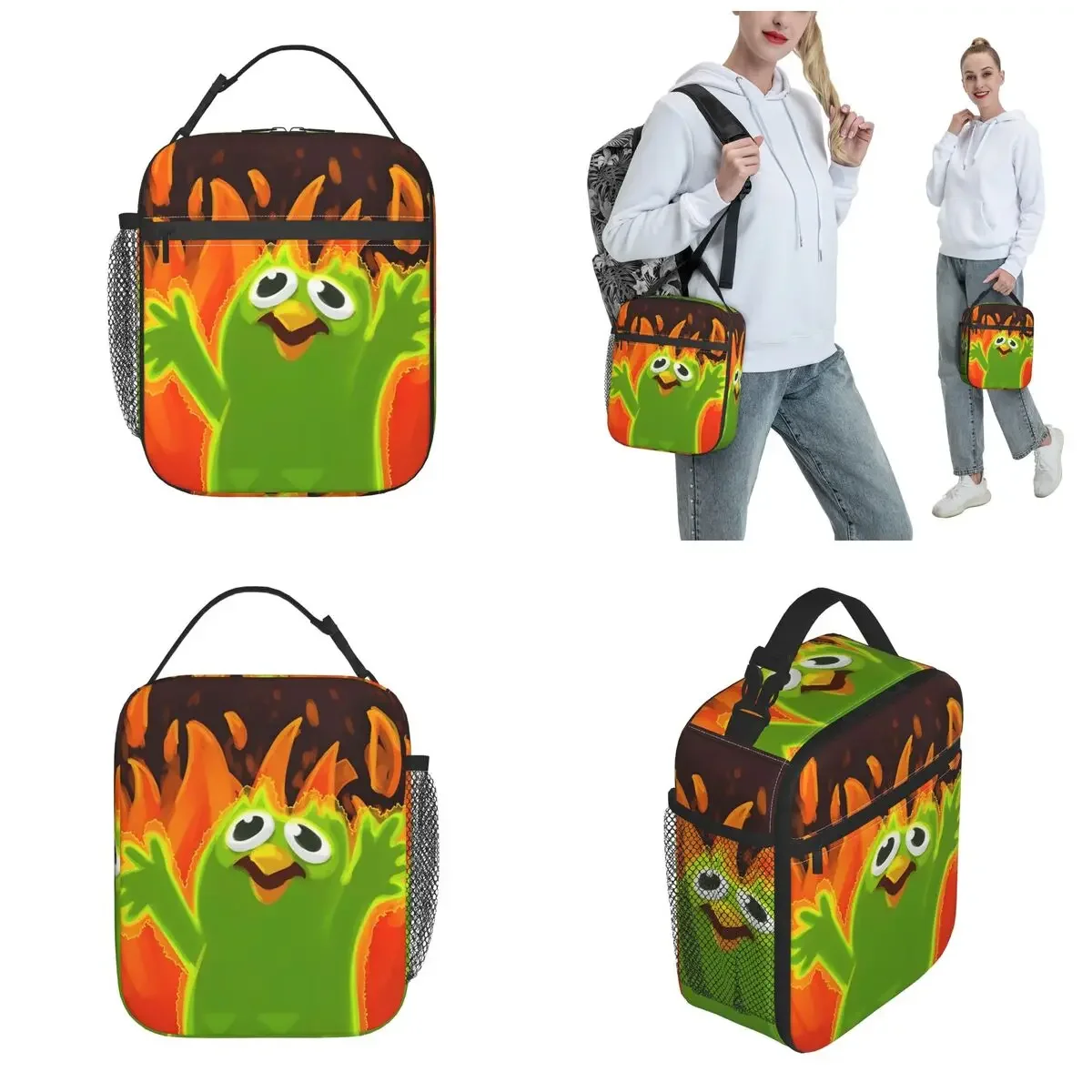 إلمو ميمي الطلاء Duolingo اكسسوارات معزول أكياس الغداء لتخزين المدرسة صناديق الطعام المحمولة الحرارية برودة صناديق الغداء