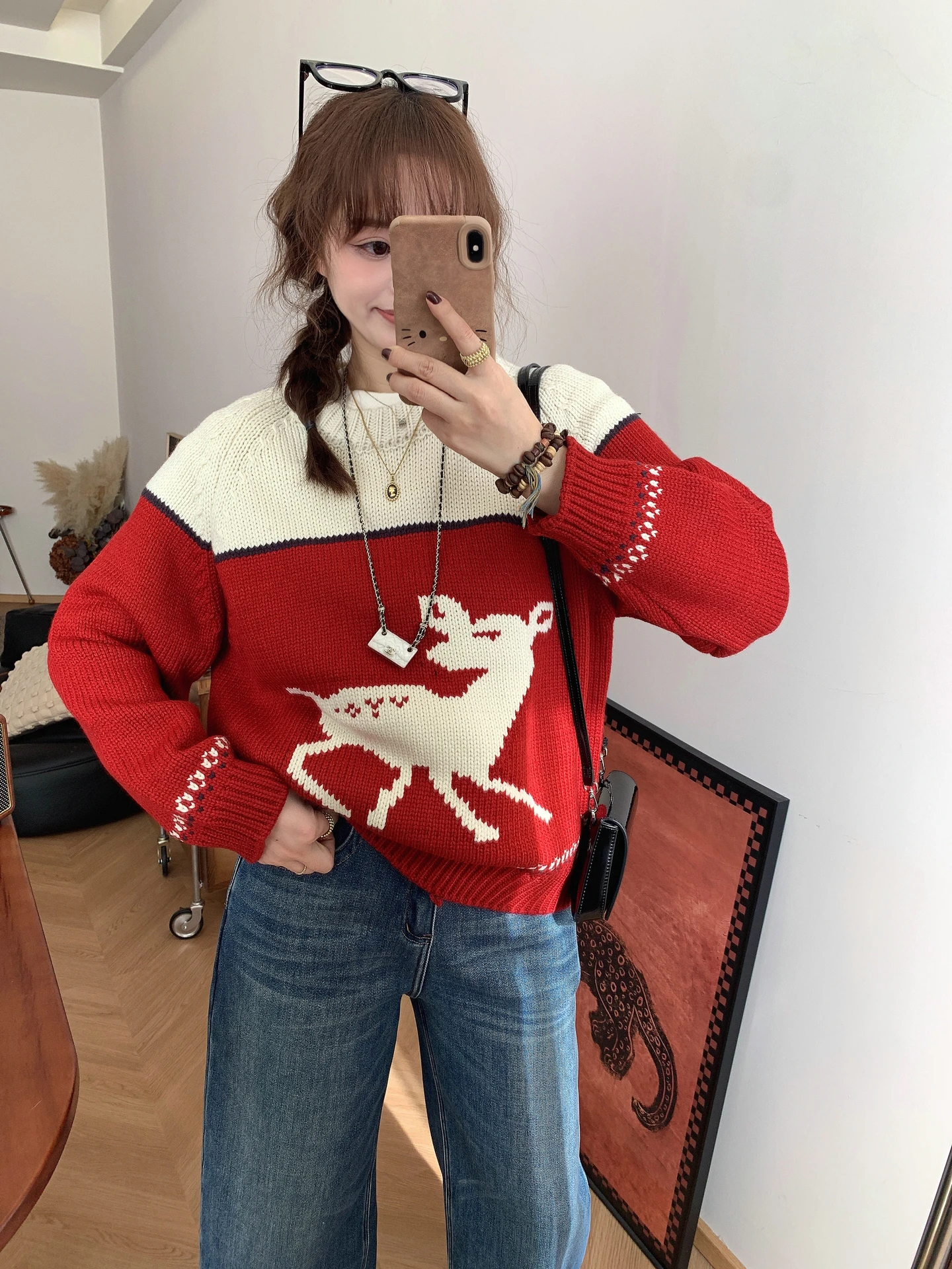 

Свободный вязаный свитер Cisas Sle Deer с длинными рукавами, мягкий и удобный, для повседневной носки, женский, производство Китай