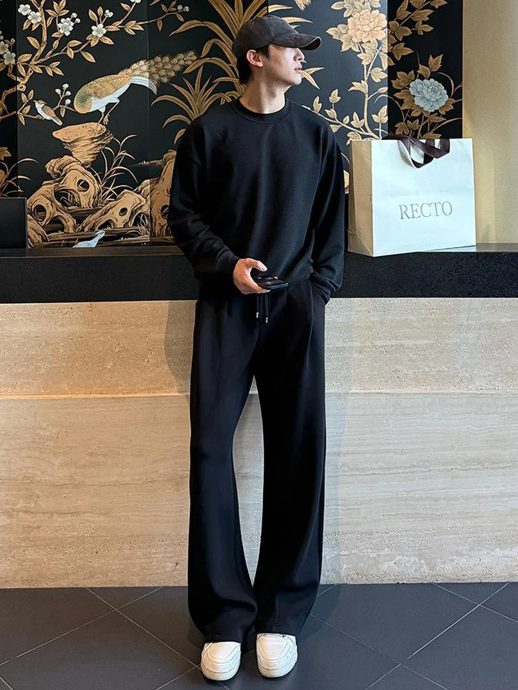 

Winter New Pure Color Casual Pants Men 2025 Faion Simple Elastic Loose Straight Leg Pants Youth Drape Long Pants