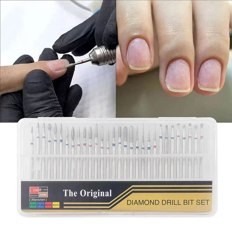 30/7 pçs rebarbas de diamante prego endro bit fresa para manicure moagem bits para máquina broca do prego ferramentas da arte do prego acessórios