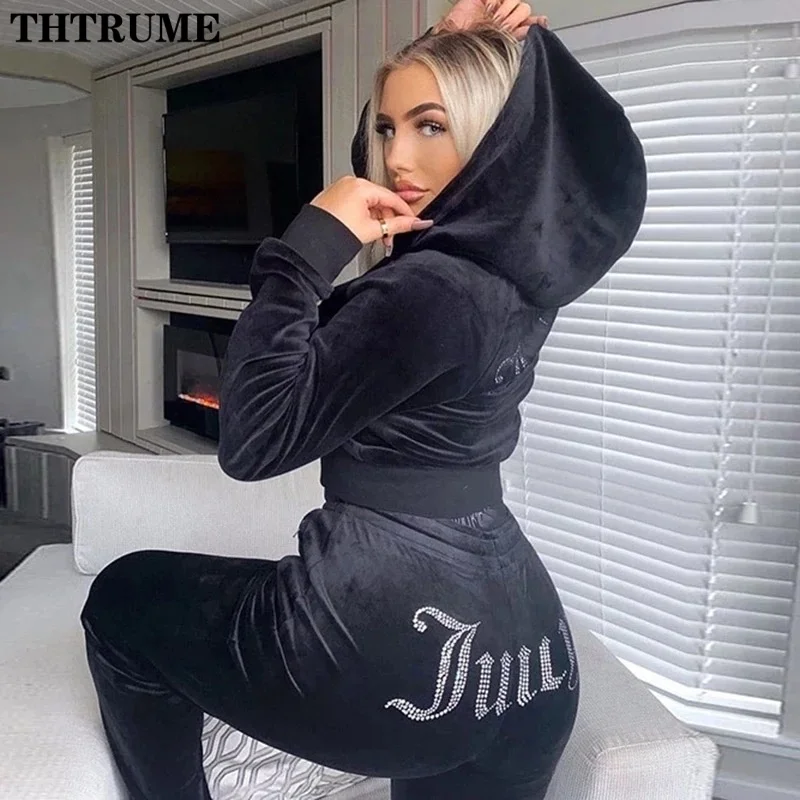 Women Fashion Vintage Two Piece Sets Casual Y2K Zipper Long Sleeve Hoodies Straight Pants Outfits Gothic 2024 New Streetwear