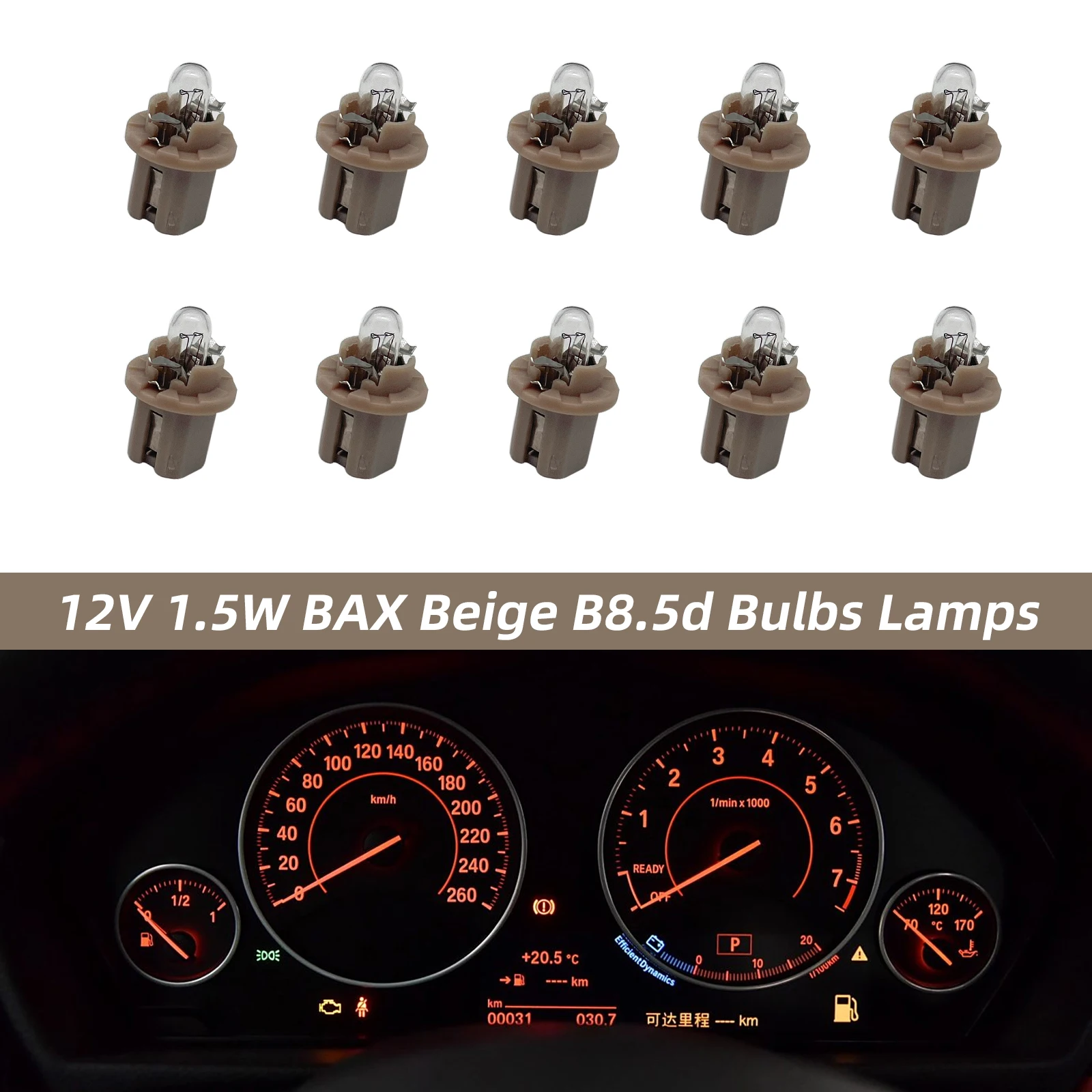 10 Pieces 12V 1.5W B8.5d Bulbs Lamps BAX Beige for Audi Mercedes Benz BMW Opel Volvo Dashboard Instrument