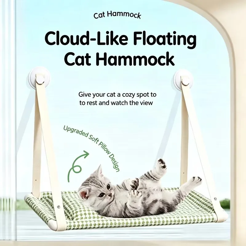 Foldable Fashion Classic Cat Window Hammock with Strong Suction Cups No Drilling Suspended Perch for Kitten Sunbathing Cat Bed