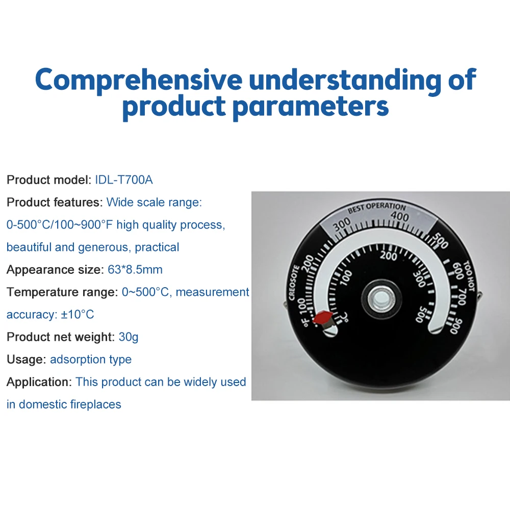 0~500 ℃   Termometr magnetyczny piec na drewno komina miernik temperatury rury kominowej do unikania czujnika temperatury przegrzania