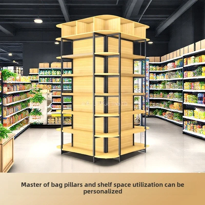 

Pillar rack Pillar shelf Supermarket shelf New steel and wood shelf rack Four-sided display rack Pillar