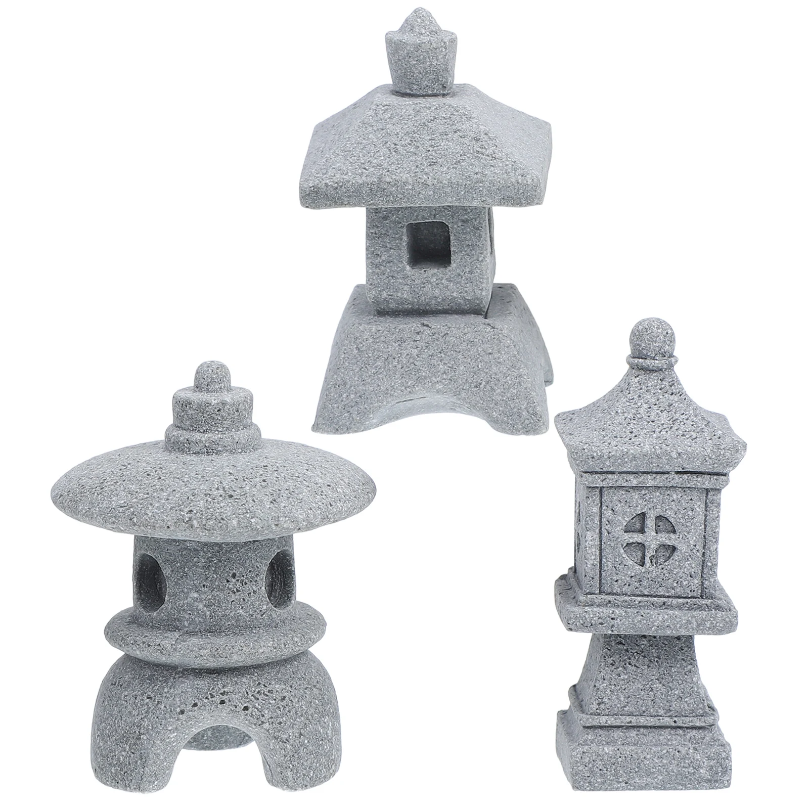 

3pcs Stone Pavilion Ornaments Mini Pagoda Statue Home Garden Decor Fish Tank Light Grey Micro Landscape Ornament Japanese Style