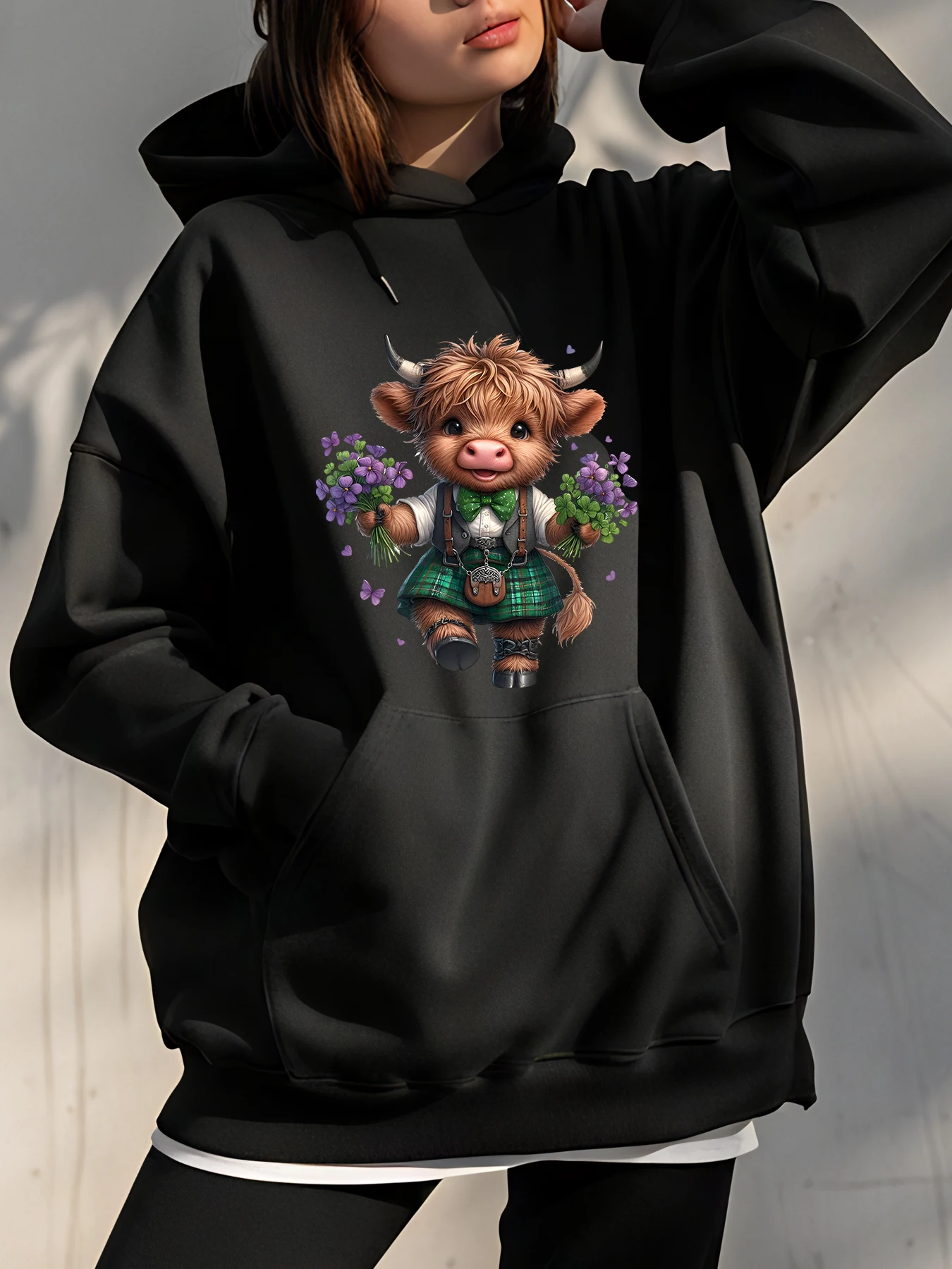 

Симпатичная коровья толстовка с цветочным принтом, толстовка унисекс, повседневная уличная одежда для женщин и мужчин