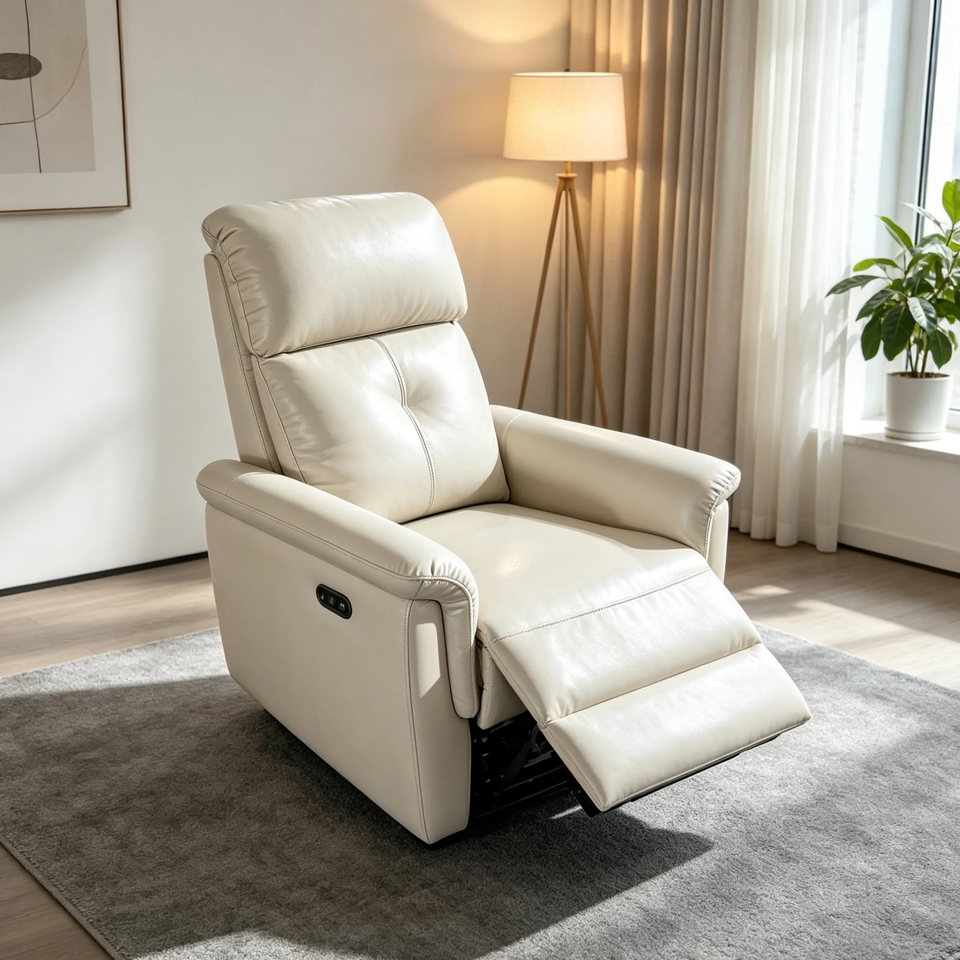 Modern Extendable Power Genuine Leather Black Luxury Massage Revolving Recliner Chair with Metal Frame