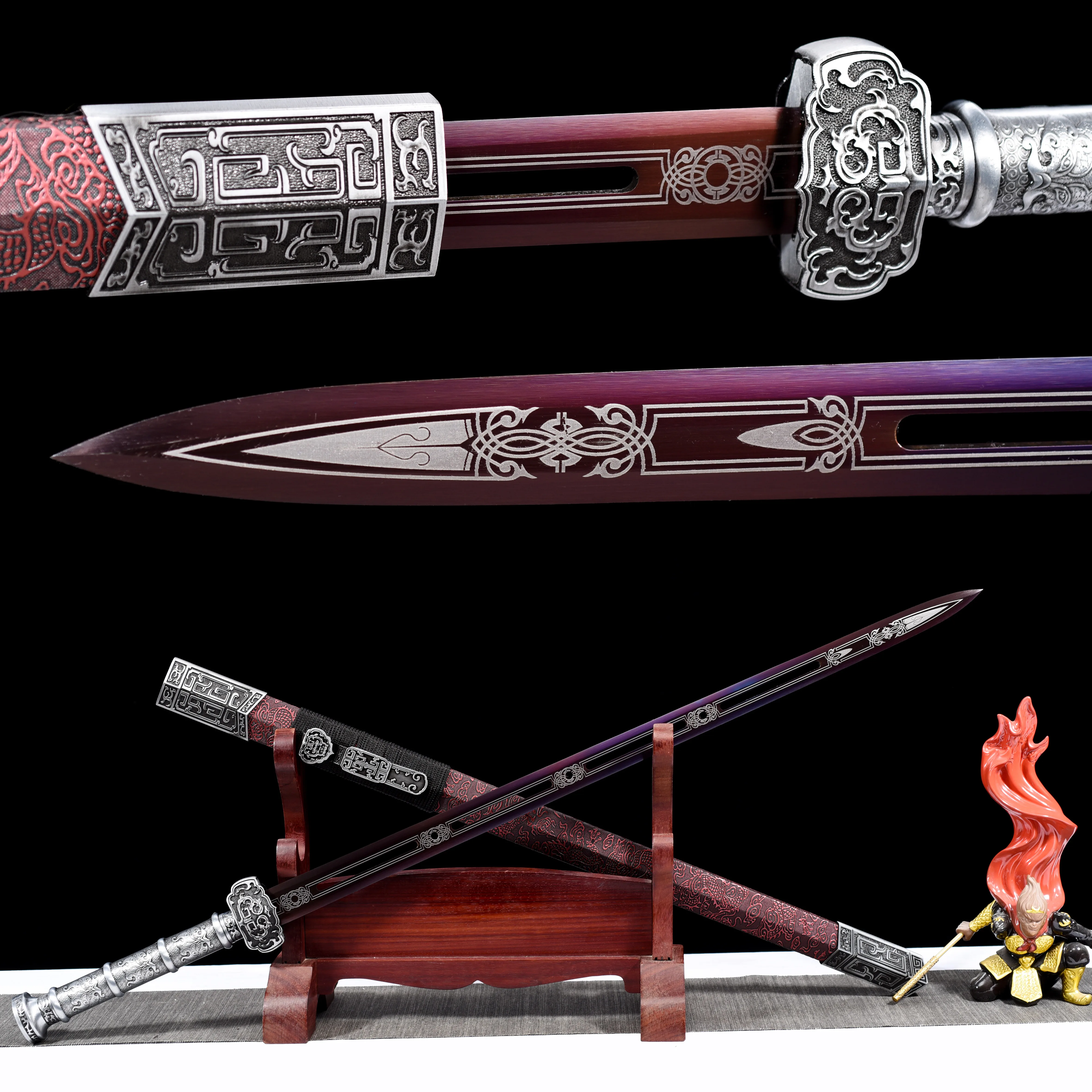 

104cm Medieval cosplay baked purple hollowed-out blade hand-ground real steel sharp samurai sword katana Weapons Fighting knight