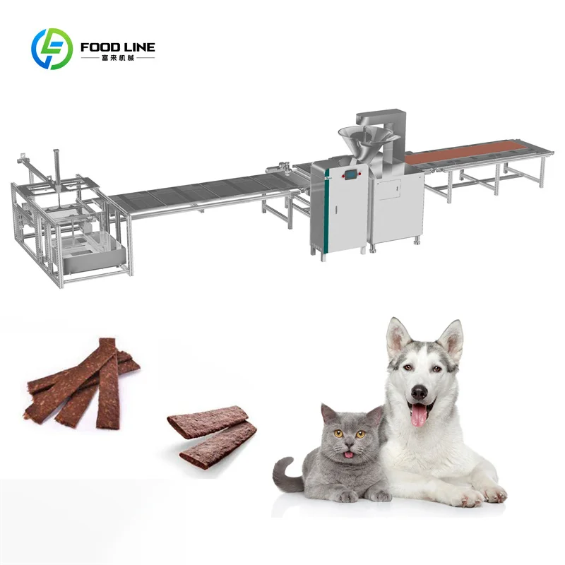 خط تجهيز اللحوم SS304 الأوتوماتيكي الكامل آلة بثق أغذية الحيوانات الأليفة أداة ستوفير السجق نظام إنتاج يعامل متشنج