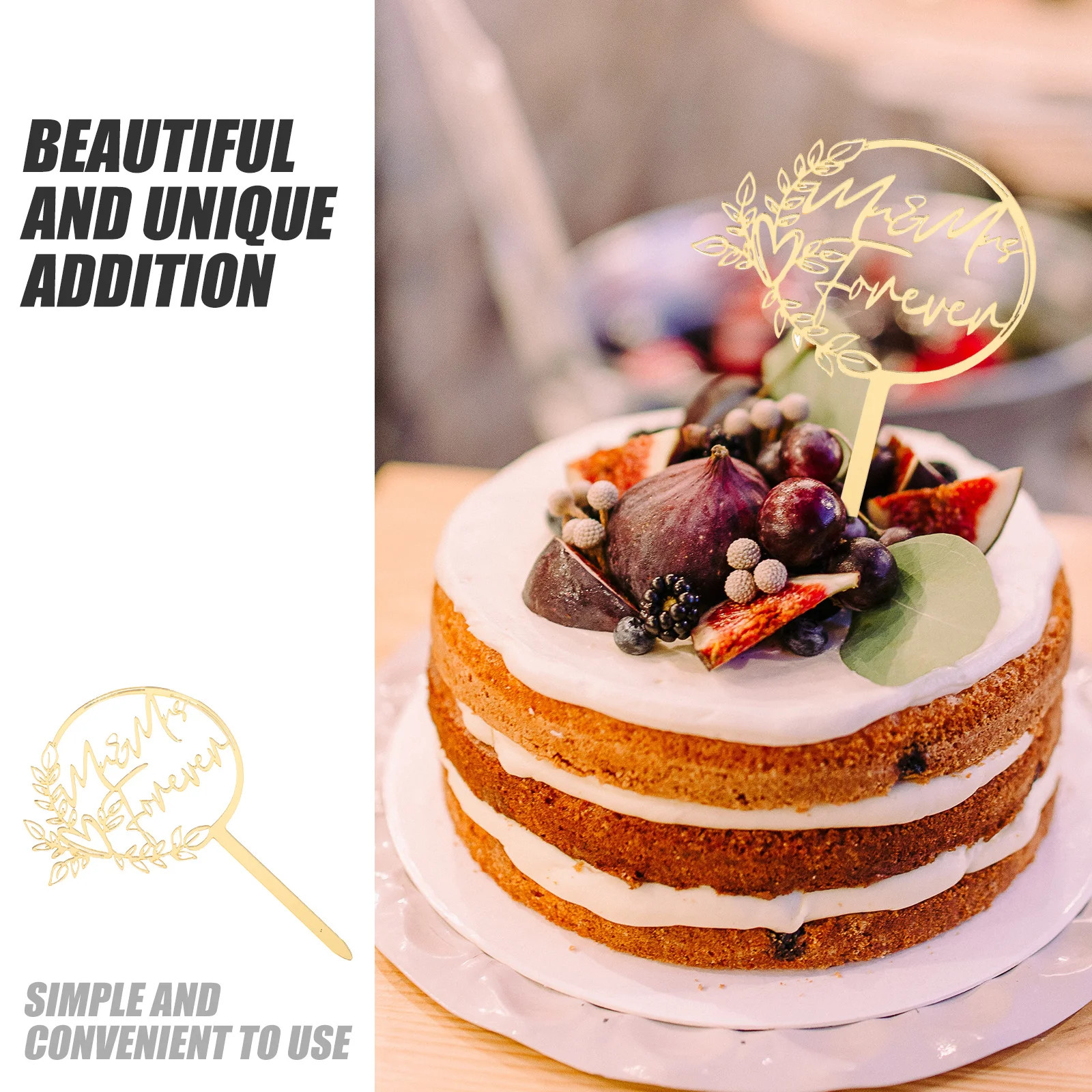 

5Pcs Acrylic Cake Toppers Elegant Wedding Decorations Romantic Party Dessert Toppers Bridal Shower Cake Decor