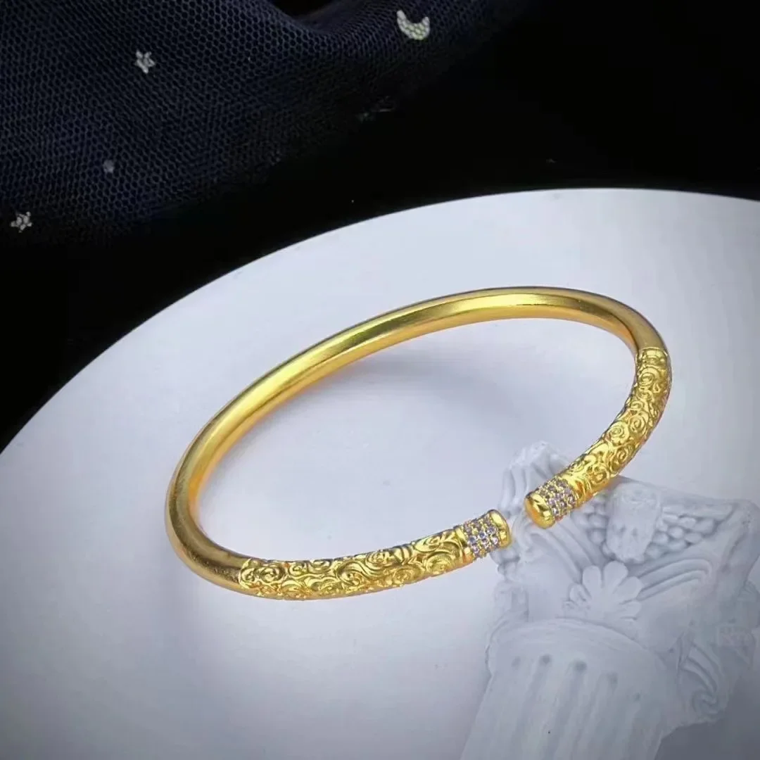 

9999 Real Gold Auspicious Cloud Bracelet, Inherited from Ancient Methods, 24K Gold Hoop Opening Bracelet