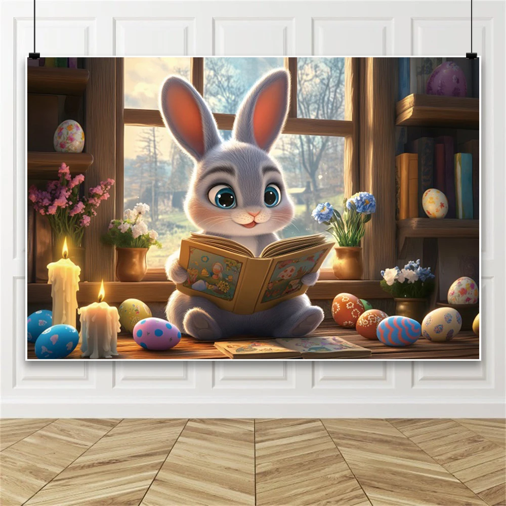 عيد الفصح التصوير خلفية البيض الملونة الكرتون الأرنب الفرنسية نافذة زهرة شمعة كتاب الأرواح حفلة خلفية استوديو الصور
