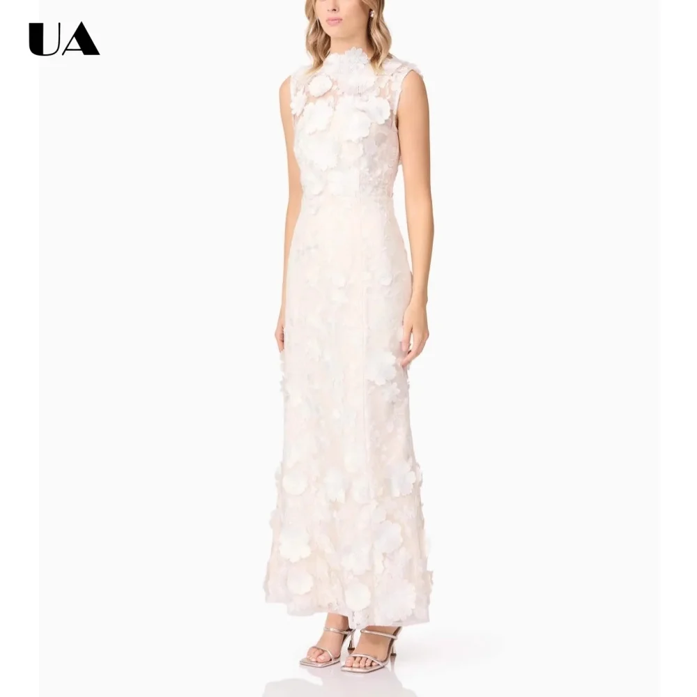 

Summer New Embroidered 3D Flower Maxi Dresses for Women Elegant Mermaid Turtleneck Long Dress Fashionable Sleeveless Prom Dress