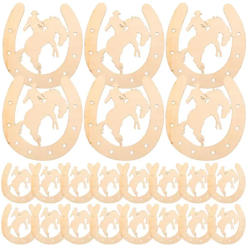 48pcs Horseshoe Unfinished Wooden Cutouts Unpainted DIY Wood DIY Wood Pendant Graffiti Painting Festival Decorative Wood Chip