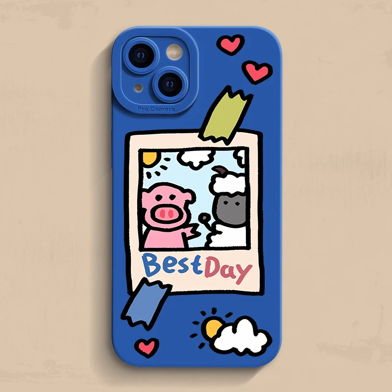 Niedliche Schwein-Schaf-Foto-Cartoon-Handyhülle für iPhone 16 13 15 11 14 12 Pro Max 16E SE XR XS X 7 8 Plus 16Pro Weiche TPU Matte Hülle – Detail 2