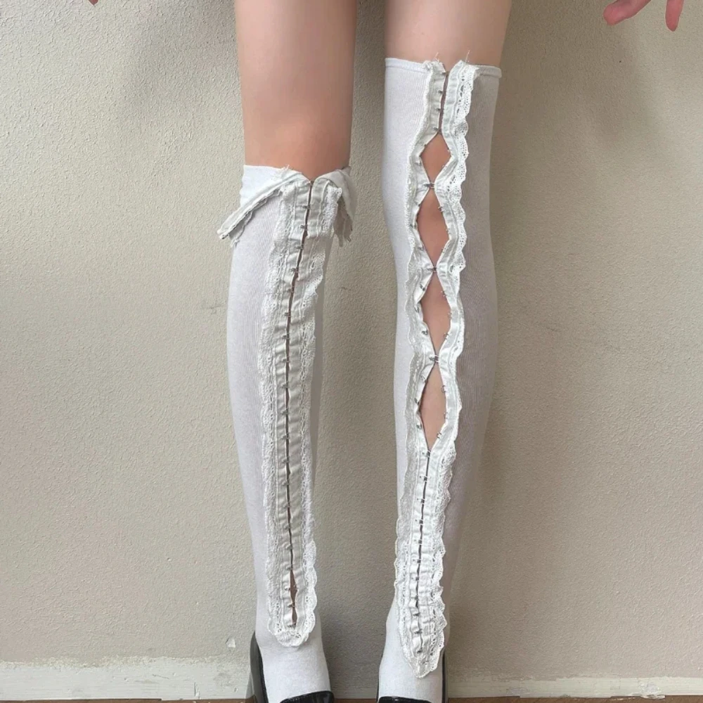 Subculture Y2K Spice Girls Hollow Out Lace Leg Warmers Ladies Punk Style Knee High Socks Party Performance Role Play Leg Warmers - view 6