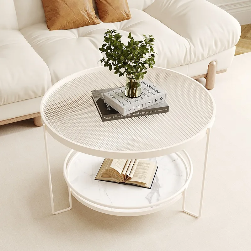 Glass Coffee Table Living Room Small Apartment Simple Modern Round Double Rock Slab Small Coffee Tables   