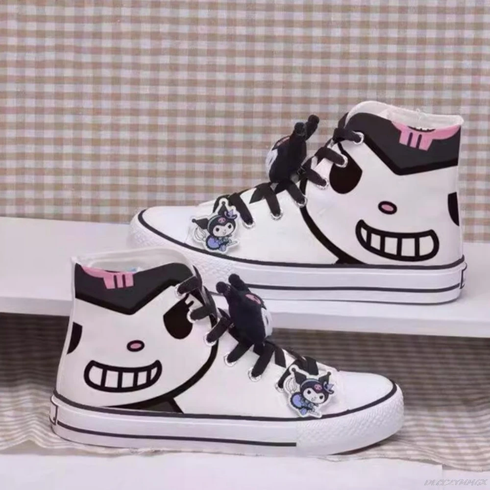 Spring Autumn New Kuromi Print Student High-top Canvas Shoes Cute Girl Vulcanized Shoes Sweet Girl Sneakers Lady Shoes Women