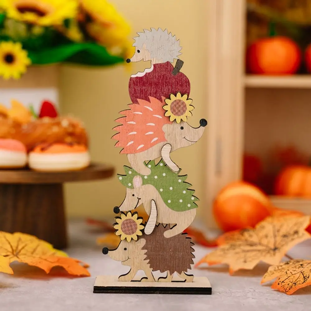 4 Styles Cute Harvest Season Rudolp Ornaments Cartoon Craft Pumpkin Wooden Ornaments DIY Hedgehog Wooden Decorative Desk