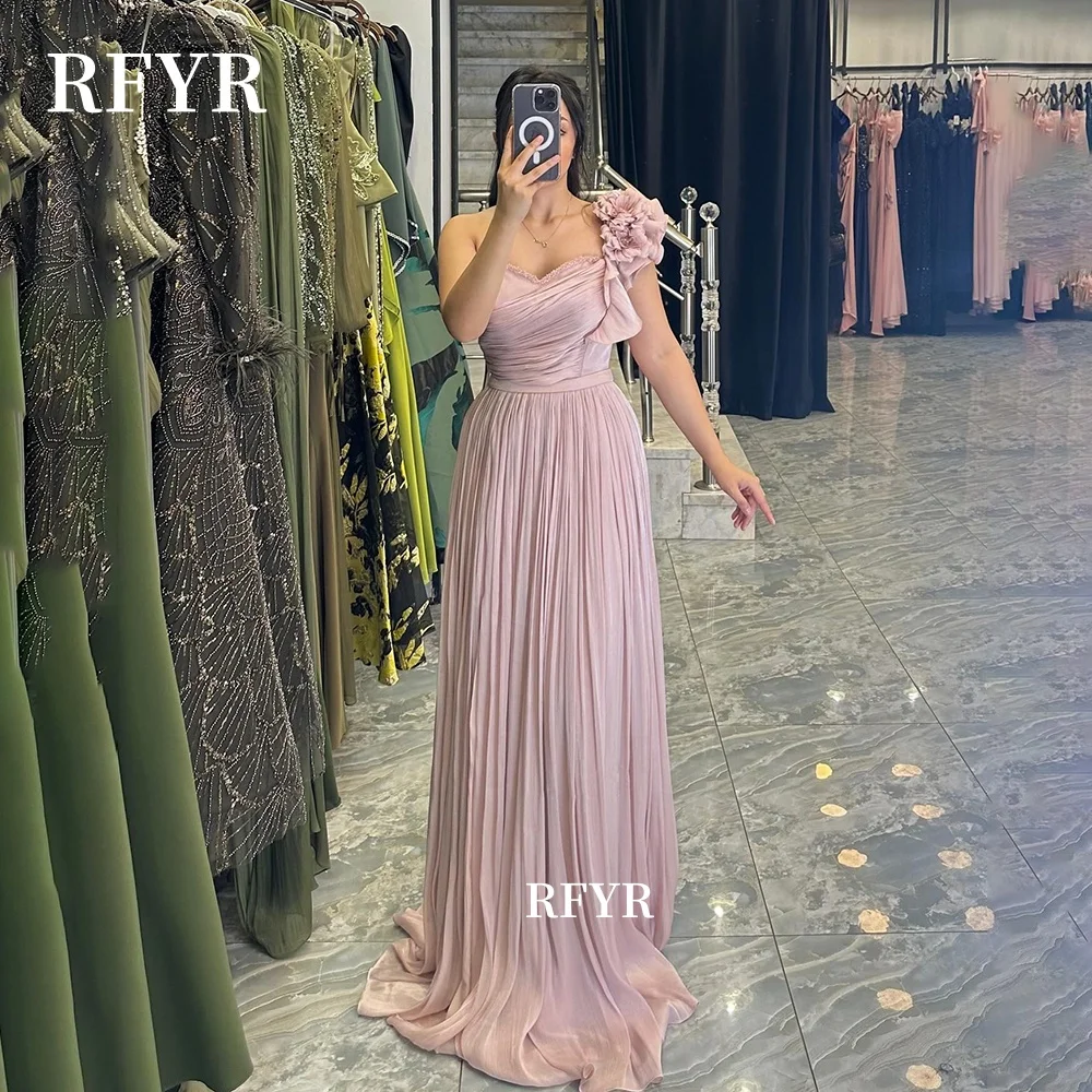 

RFYR Ruffles Prom Dress Chiffon Party Dress A Line Evening Dress One Shoulder Celebrity Gala Dress for Women Vestidos Customized