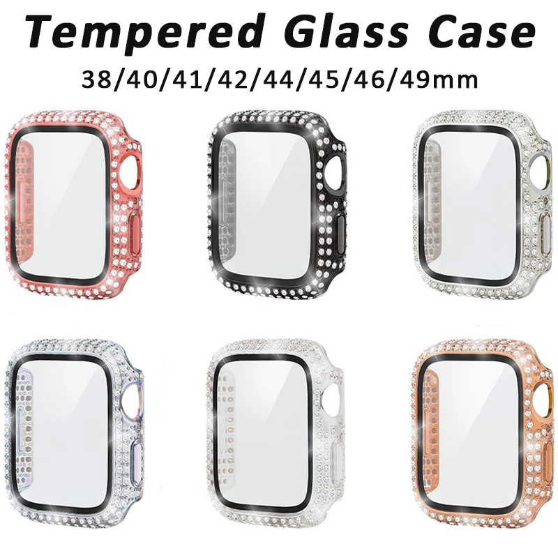Diamant-Hartglas-Displayschutz Uhrengehäuse für Apple Watch 38/40/41/42/44/45/46mm Serie SE/11/10/9/8/7/6/5/4/3/2 Stoßfänger