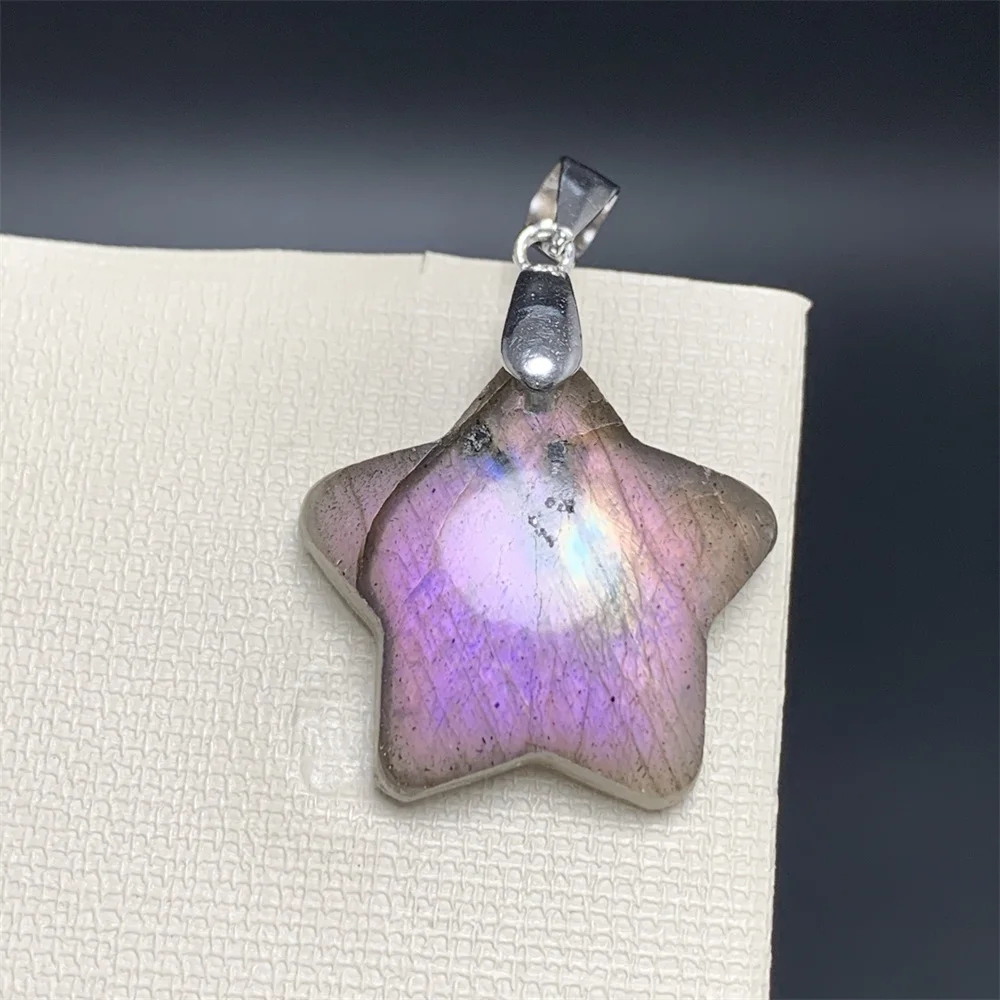 Uglyless Natural 20MM Stars Labradorite Pendants Necklaces Women Lovely Full Light Star Labrador Stones Orange Blue Purple Beads