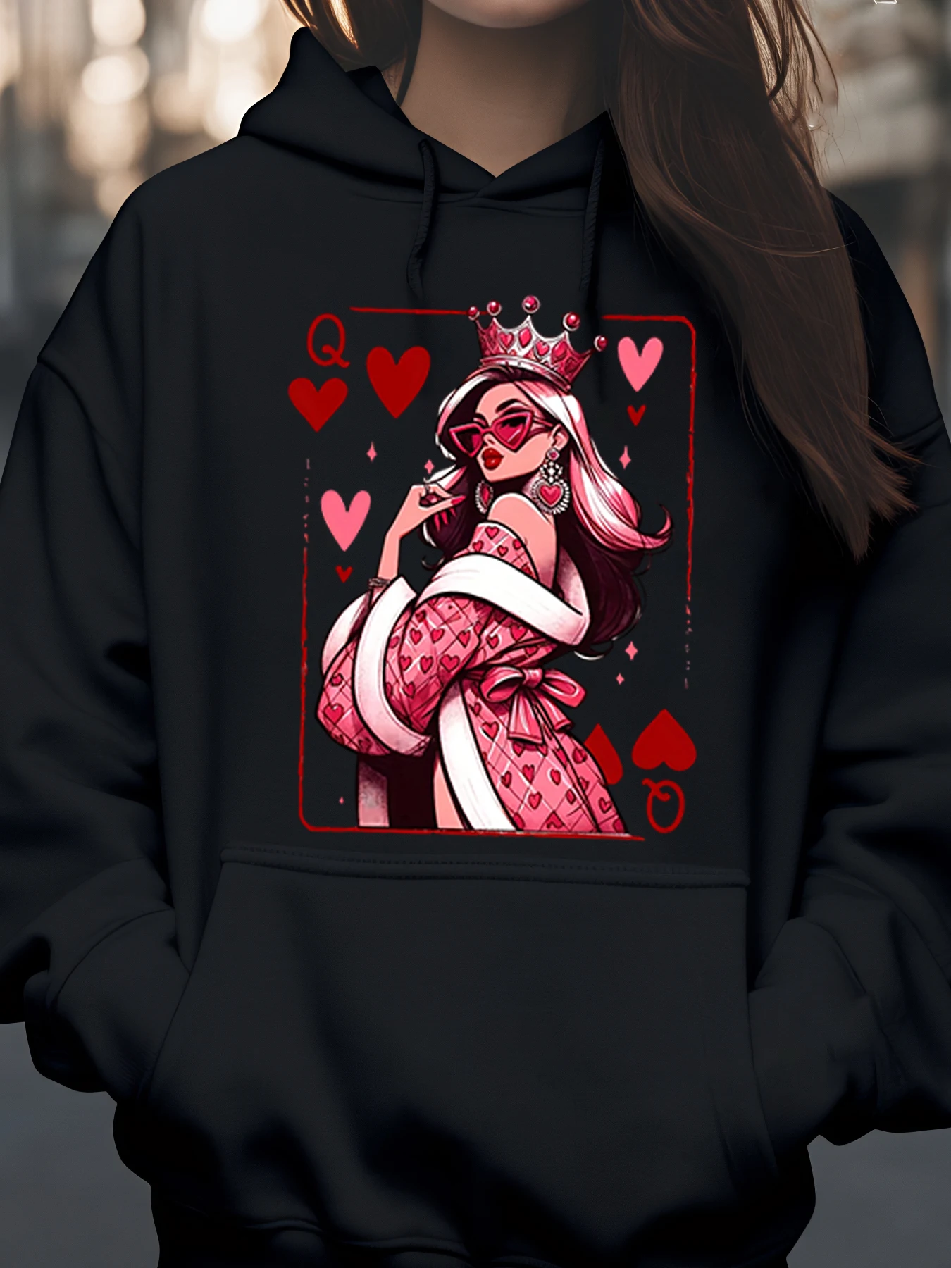 

Толстовка с принтом игральных карт «Королева сердец», костюм на Хэллоуин, женская повседневная одежда