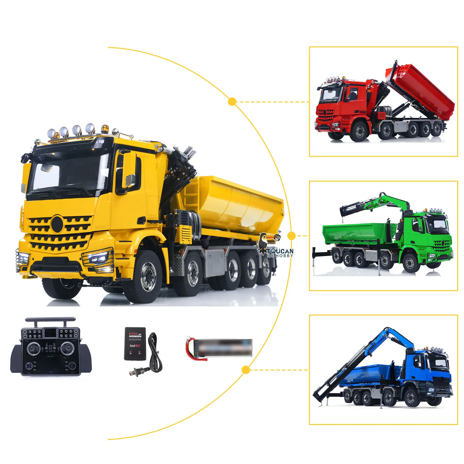 1/14 10*10 무선 조종 유압 크레인 덤프 BZ 3363 3단 변속 RC 팁퍼 센터 차동 유량 조명 RTR