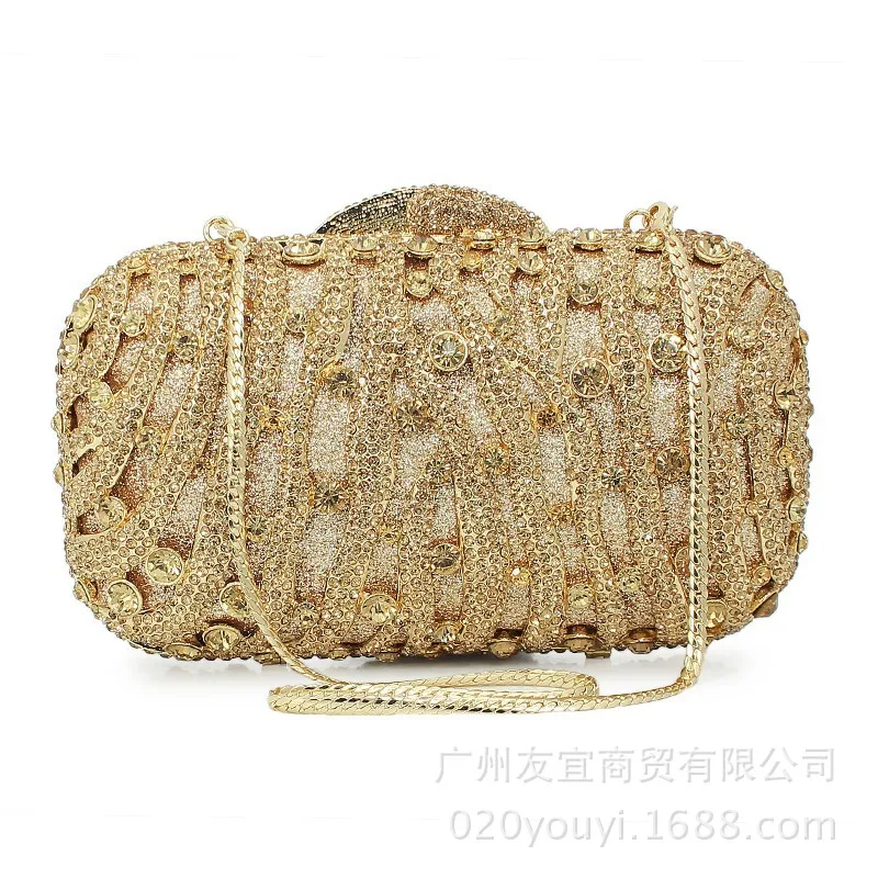 Hollow Rhinestone Dinner Ins Metal Square Bag Trendy Fashion Chain Hand Bag Bolsos De Mujer Tendencia Carteras Diseñador De Lujo