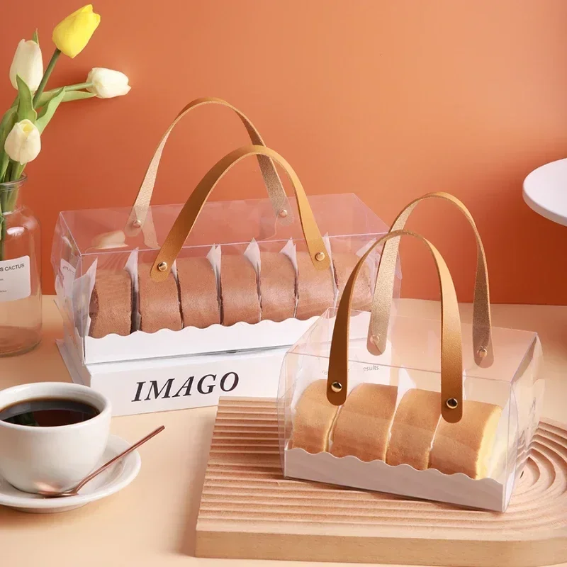 

Rectangle Cake Box Long Strip Plastic PET Transparent Side Opening Food Grade Cake Roll Handheld Box West Point Baking Pack Box