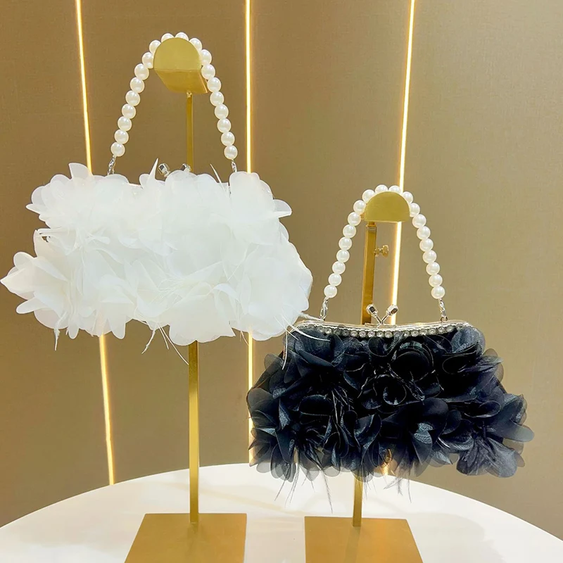 

Elegant 3D Flower Tassel Evenning Bag Beading Pearl Chain Petal Handbag Women's Banquet Dinner Dress Party Cheongsam Clutch Bag