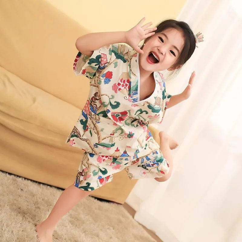 Cotton Cartoon Design Cute Sweat Steaming Clothes For Boys Girls Cotton Large Size Bathwear Sauna Parent Child Pajamas ZE499