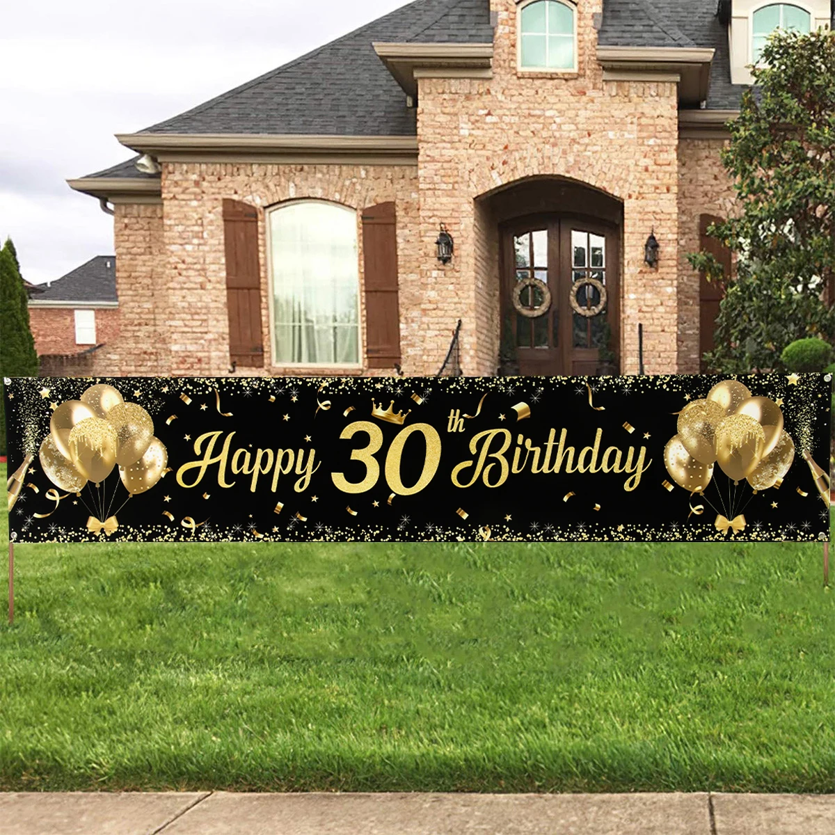 Cartel de feliz cumpleaños para hombres y mujeres, cartel de feliz cumpleaños, pancarta de Globo de Oro Negro, pancarta gigante al aire libre, accesorios para fotos, 18 °, 30 °, 40 °, 50 ° cumpleaños