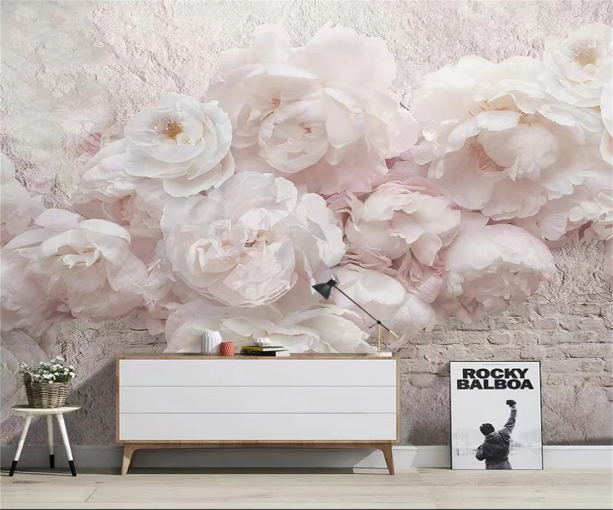 

Custom large mural rose pink flower wallpaper bedroom bedside view wall 3D three-dimensional beauty salon wallpaper