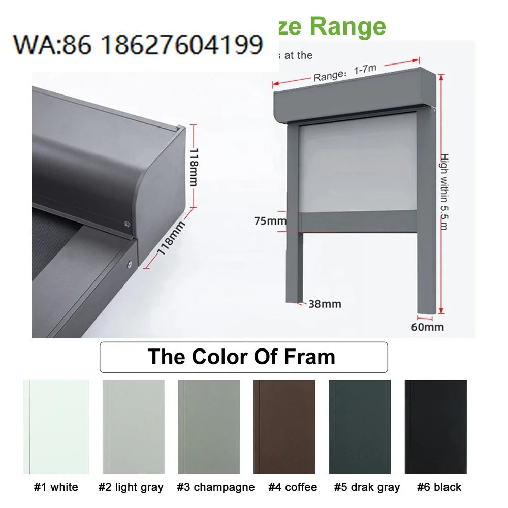 Modern Patio Balcony Sun Shading Roller Blinds, Windproof Aluminum Frame Remote Control